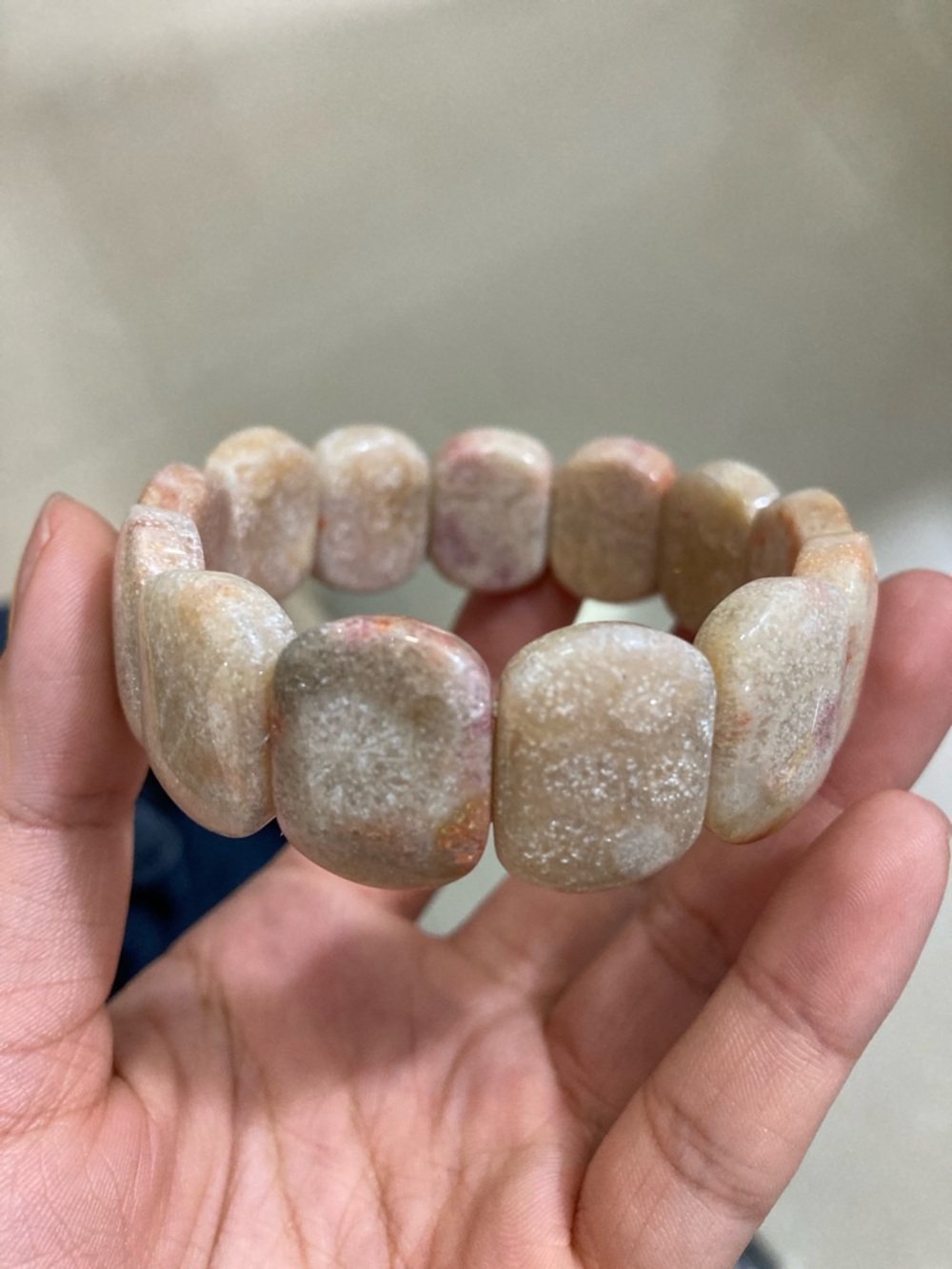 Natural Coral Stone Stretch Bracelet - Pink/Tan